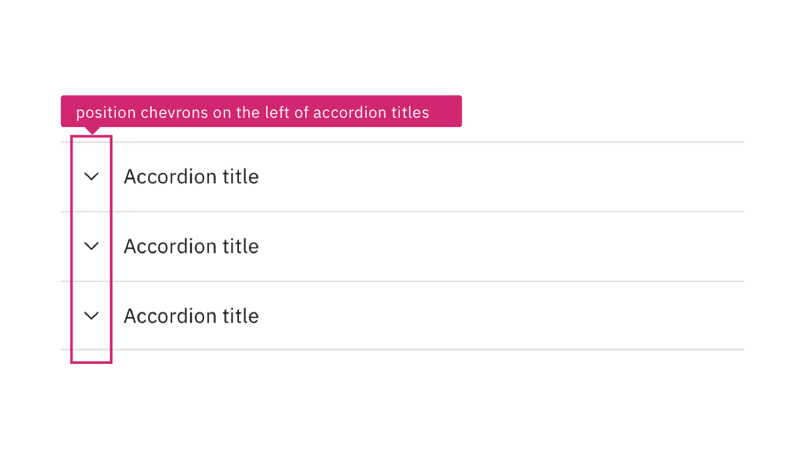 annotation stating ‘position chevrons on the left of accordion titles'